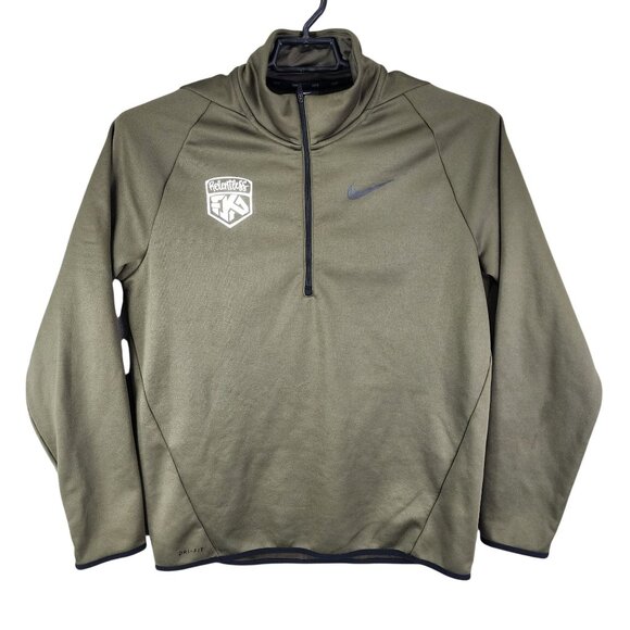Mens Olive Green Nike Dri-Fit Pullover Sweatshirt 1/2 Zip Up Long Sleeve Size L - Picture 1 of 10
